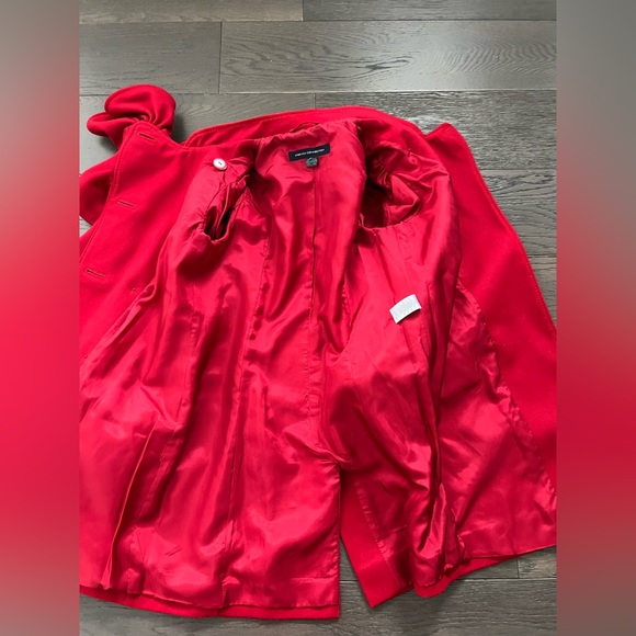 French Connection Womens Red Waterfall Ruffle Double Breasted Pea Coat Sz 10 - Picture 11 of 12